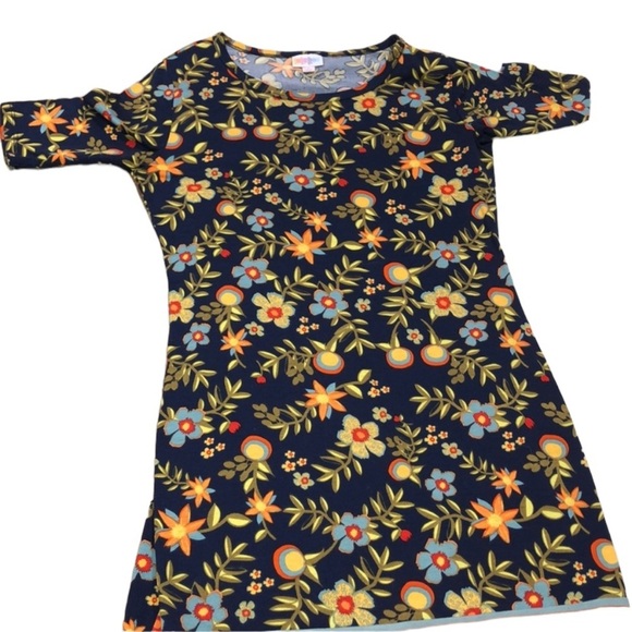 LULAROE small floral & striped midi T-shirt dress - Picture 2 of 7